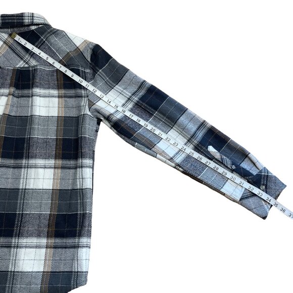 DEPARTWEST FLANNEL SHIRT BUCKLE BKE MENS L BUTTON UP PLAID CHARCOAL GOLD DW135CA - Picture 13 of 13